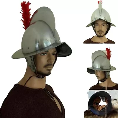 Medieval Larp Spanish Morion Helmet With Plume Kettle Helmet Gift Item • $94