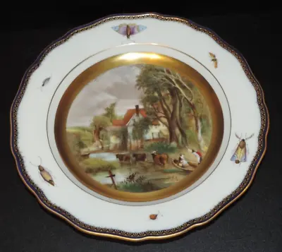 Antique Meissen 10 1/8  Plate Insects Cattle Couple Signed Kr Heavy Gold • $100