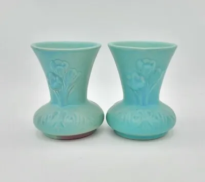 Pair Vintage Van Briggle Art Pottery Crocus Ming Green Turquoise  Mulberry Vase • $93.49