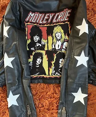 Motley Crue Studded Faux Leather Battle Biker Jacket Waistcoat Choose Size • $248.67