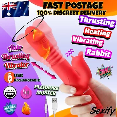 Thrusting Vibrator Rabbit Licking Clit G-Spot Dildo Big Telescopic Women Sex Toy • $34.95