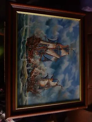 Signed J.Harvey Oil On Canvas 18th Century Galleons At War 50cm X 40cm Nice Item • £300