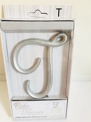 Monogram Cake Topper Initial “T” Silver Cake Toppers For Party Occasions • $1.95