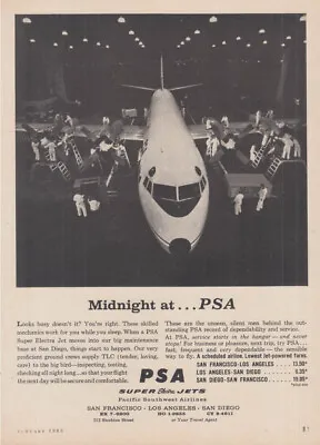 Midnight At Pacific Southwest Airlines PSA Super Electra Airliner Ad 1963 • $9.99