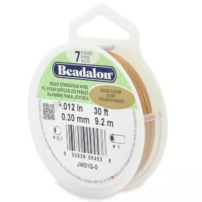 Beadalon 7 Strands Bead Stringing Wire Stainless Steel .012 GOLD COLOUR 30FT • £8.50