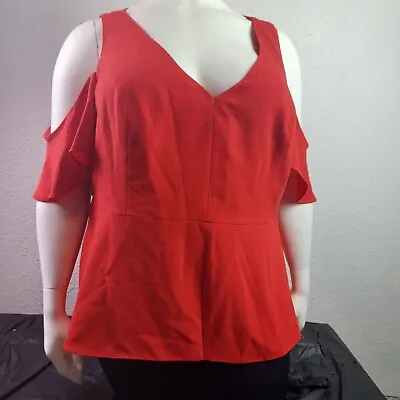 City Chic Womens Top Red Plus Size 22 Cold Shoulder Ruffle Flutter Sleeve V-Neck • $29.06