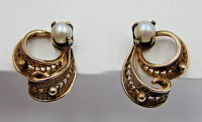 Vintage Van Dell 1/20 10K Gold Filled Pearl Earring Pierced With Screw-backs • $24.99