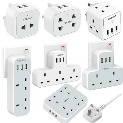 Tessan 2-3 Way Plug Adapter Wall Socket Extension With 2-3 USB For Travel Home • £14.98