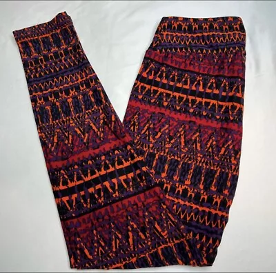 NEW LuLaRoe OS Leggings BLACK ORANGE PURPLE Tribal HALLOWEEN Line Aztec Chevron • $19.56