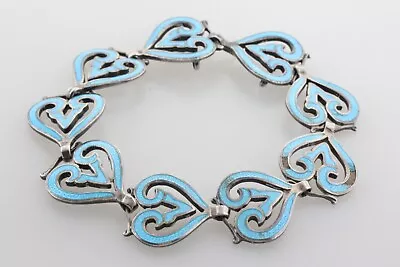 Margot De Taxco Vtg Sterling Silver 925 Ram Heart 5381 Blue Enamel Bracelet 7.5  • $359.99