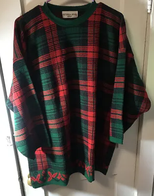 Vintage Victoria Jones 2XL Red & Green Plaid Acrylic Pullover Sweater • $19.99