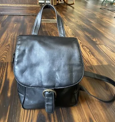 Vtg Black Genuine Leather Mini Crossbody Backpack Convertible Festival Bag Purse • $17.99