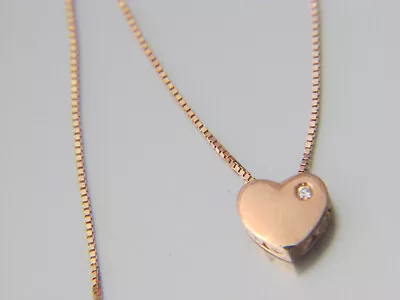 14k Rose Gold Box Chain With Heart Pendant Necklace • $109.99