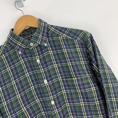 Vineyard Vines Shirt Mens Small Green Blue Check Cotton Cashmere Blend Plaid • £14