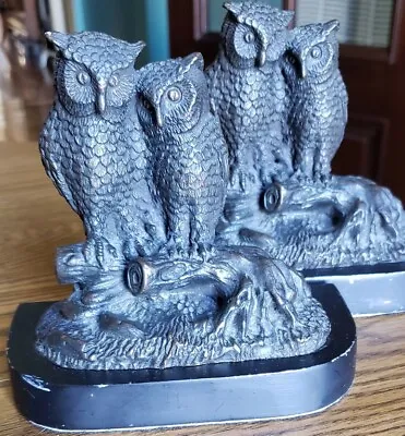 Vintage Oriental Accent Pair Of Loving Owls On Branch Heavy Bookends • $34.49
