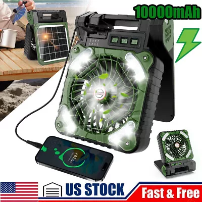 Portable Solar Powered Camping Fan USB Rechargeable Variable Speed W/ LED Light • $24.98