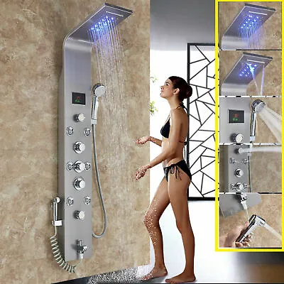 LED Stainless Steel Rain Shower Panel Tower Faucet Massage System Jets Fixture • $122.99