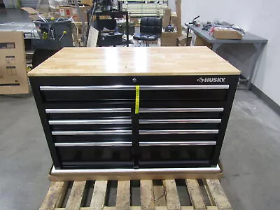 Husky 46  Black 9 Drawer Mobile Workbench Tool Cabinet W/ Solid Wood Top • $349.99