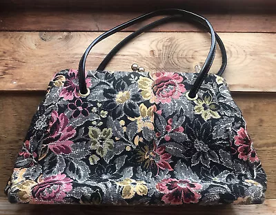 Vintage Tapestry Style Frame Handbag/Multi Colour Floral/Carpet/50’s/60's/Retro • £28