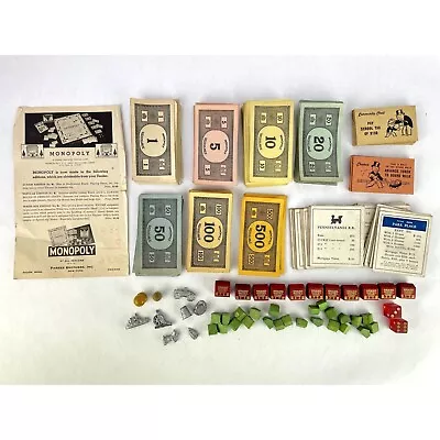 Vintage Monopoly Wooden Hotels And Metal Tokens 1935 Cards Cash Game Parts • $19.98