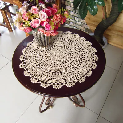 Vintage Hand Crochet Lace Doily Round Table Cover Mat Flower Tablecloth 50cm • £5.39