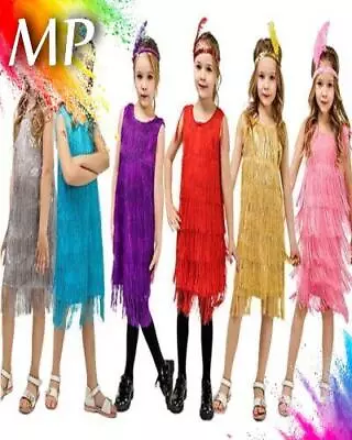 Girls Flapper 1920s Charleston Chicago Gatsby Fringe Kids Fancy Dress Up Costume • £16.91