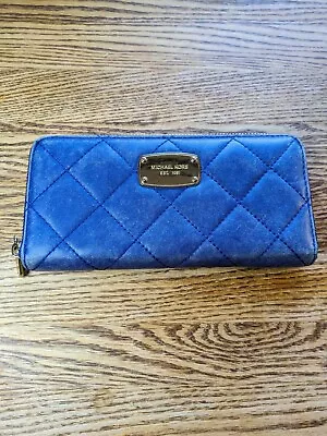 MICHAEL KORS Blue Leather Hamilton Quilted Clutch Continental Wallet • $18.52
