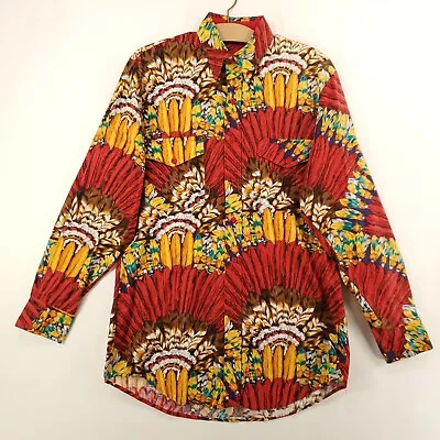 Vintage Roper Button Shirt Mens Medium Feathers Allover Print Head-Dress AOP USA • $23.33