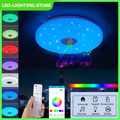 36W RGB LED Ceiling Light Bluetooth Speaker Music Lamp Dimmable With APP Remote • £14.89