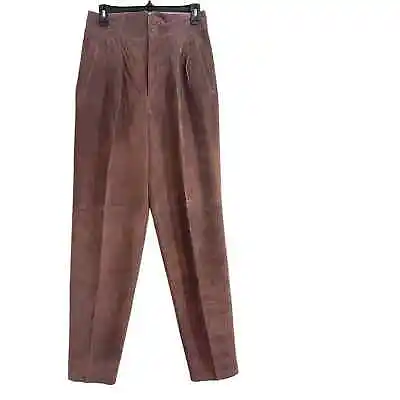 Women's Vintage Madeleine Brown Suede Leather High Rise Straight Pants Size 10 • $90