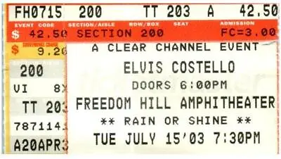 Elvis Costello Concert Ticket Stub July 15 2003 Sterling Heights Michigan • $62.82