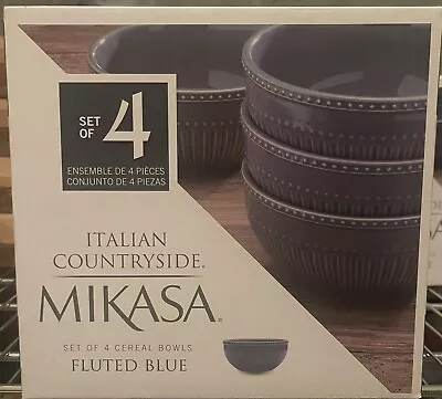 Mikasa Italian Countryside Fluted Blue Set Of 4 Cereal Bowls 6.25  • $55