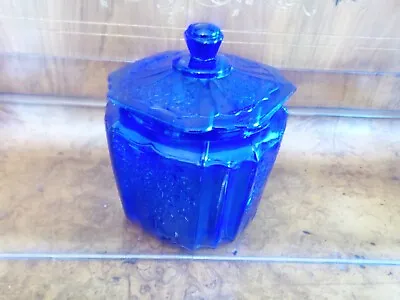 Anchor Hocking Glass COBALT BLUE Mayfair Rose 7  Biscuit Jar Canister W Lid • $49.99