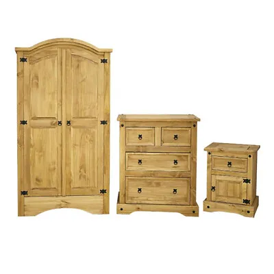 Newbury Pine Wood Wardrobe Chest Of Drawers Bedside Table 3 Piece Bedroom Set • £599