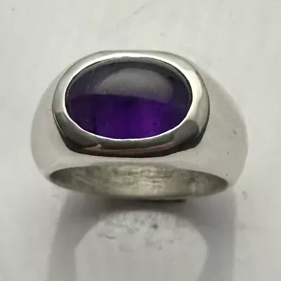 MJG STERLING SILVER MEN'S RING. 14 X 10mm OVAL GENUINE AMETHYST. SZ 10. • $106.48