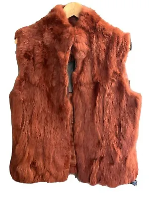 Nwt Women’s 100% Rabbit Fur Red Orange Jacket Vest Coat Size 42/large • $199.99