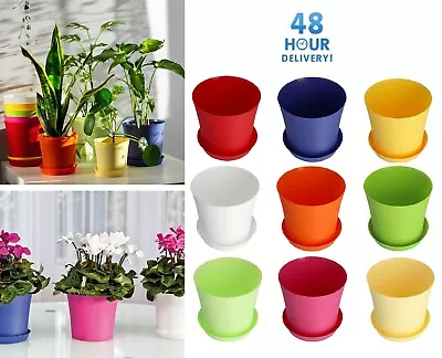 £5.48 • Buy Plant Flower Pot Plastic 9 Colours 5 Sizes Gloss Pots Planter Saucer Tray Deco
