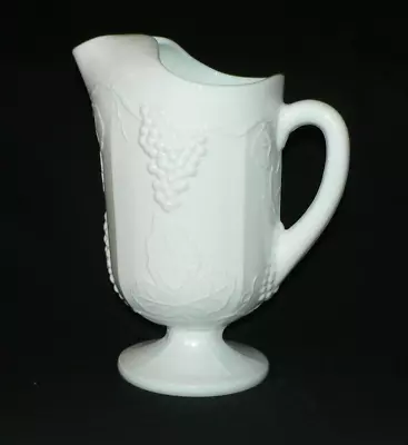 Vintage Thick Milk Glass Large Pedestal Pitcher W/Ice Dam ~ Grape Harvest • $12.95