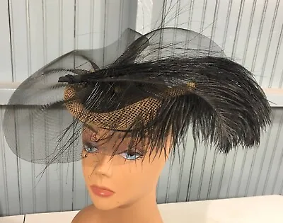 Sonni San Francisco Lace Straw VTG Dress Feathered Church Womens Cap Hat 56cm • $32.85