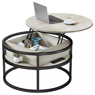 Wooden Round Lift Top Coffee Table With Hidden Storage Compartment & Steel Frame • $89.99