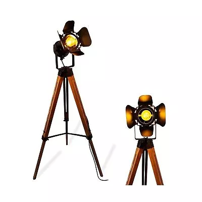 Vintage Black Wood Tripod Floor Lamp For Living Room Modern Industrial Metal... • $181.25