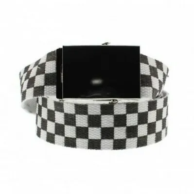 Unisex Novelty Fancy Dress Black & White Check Canvas Belt Adjustable One Size • £7.99