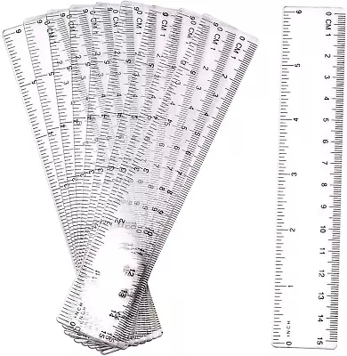 10 Pack Clear Plastic Ruler 15Cm 6 Inch Straight Ruler Transparent Plastic • $9.19