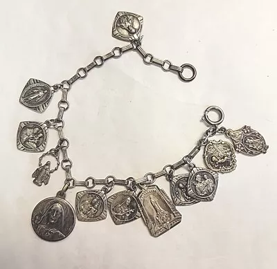 Vintage Catholic Sterling Silver 925 Bracelet Religious Charms • $51