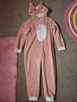 VGC Next Girls Pink Unicorn All In One Pjs Pyjamas Nightwear Age 9-10 Years Old • £10.50