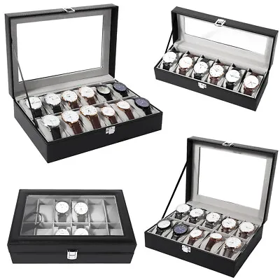 Mens 10 12 24 Grids PU Leather Watch Display Case Collection Storage Holder Box • £10.99