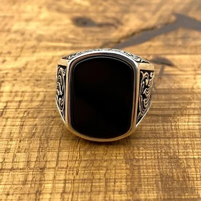 Solid 925 Sterling Silver Men's Ring With Black Onyx Gemstone Natural Jewelry • $37.09