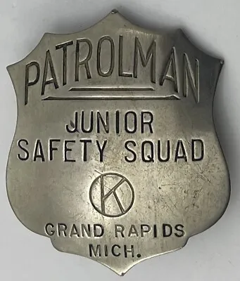 Vintage Patrolman Junior Safety Squad Obsolete Badge Grand Rapids Michigan • $224.95