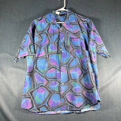 Vintage Maui Mens Shirt Blue Purple Patterned Button Down Short Sleeve Size L • $16.05