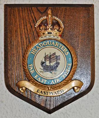 Vintage Headquarters Far East Air Force Mess Plaque Shield RAF HQ King's Crown • £35